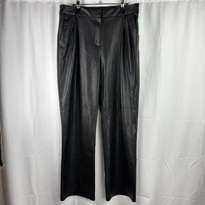 House of Harlow 1960 Black Faux Leather Pants Pleated Straight Leg Size 12 Vegan